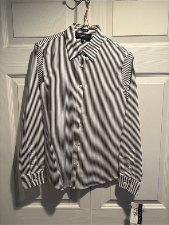 Jones New York Tops - Jones New York Men’s White and Gray Vertical Stripe Dress Shirt